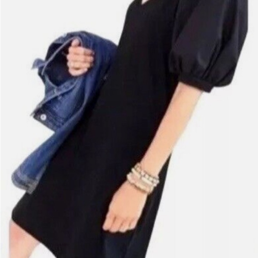 Maeve Anthropologie Black Puff Sleeve Mini Dress